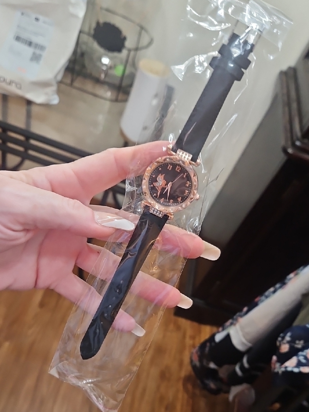 Elegant Black Leather/Suede Strap Watch with Rose Gold Dial